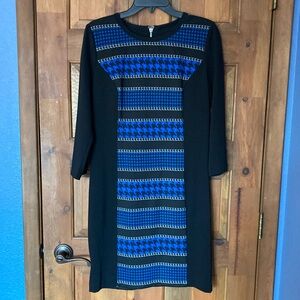 Michael Kors black & blue lined sheath dress houdstooth & chain
